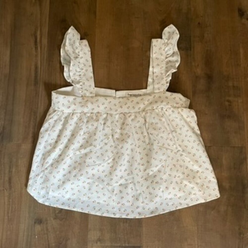 Impressions Floral Ruffle Strap Babydoll Top White Orange Flowers Size M
